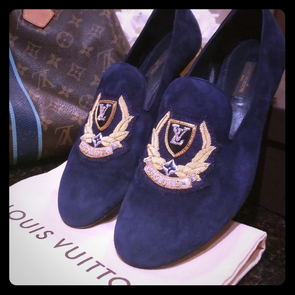 🔥Rare🔥Louis Vuitton Blue Suede Loafers